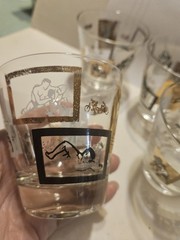 Set Of 4 Vtg Glasses Rocks Weighted Sports MCM Whiskey 3.5 X 3.5 Barware 1791.1
