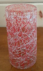 Vintage MCM Spun Red White Swirl Color on Clear Glass Tumbler 4 3/4