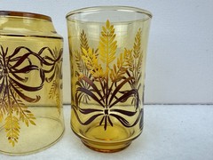 3 Vintage Libbey Juice Glasses Wheat & Ribbon Design Tumblers 3.75″ Tall 6 oz