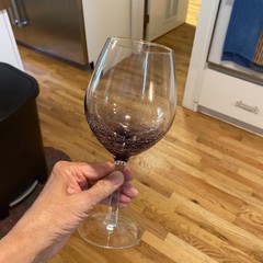 Pier 1 Purple Crackle 12 fl oz Wine Glasses Hand Blown 8 7/8″ set 2 Discontinued