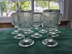 Set of 9 Crystal Aperitif Gasses, Floral Pattern, Decorative Etched Design