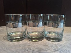 Silver Band Hunting Scene Rocks Glasses Set of 3 Lowball Whiskey Barware