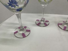 Hand Painted Clear Stemmed Goblets – Flowers & Dragonflies – 8.5” T – Preowned