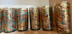 10 of Culver Highball 22k Gold Marbled Swirl Teal Tumbler Glasses MCM Barware