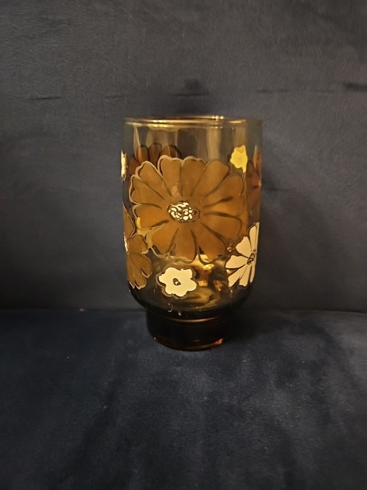 Vintage 1970s Libbey Camellia Tawney Glass Juice/Tumbler Old Fashioned Glass