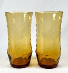 💥Set 2 VTG Libbey Optic Swirl Amber Cooler Tumblers Glasses 6.625”.
