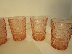 vtg. Lot of 6 Pink Indiana Glass Diamond Point Cut Tumbler 4″ Tall #BR