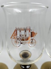 Vtg. Libby Two Toned Wine Goblets 4 Western Barware Gold Wells Fargo Stagecoach