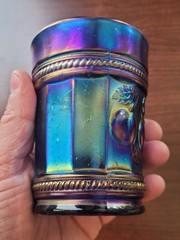 WOW ELECTRIC Blue Northwood Carnival Glass Peach Pattern Tumbler