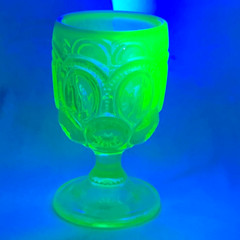 Vtg Fenton for LE Smith Moon & Stars Yellow/ Vaseline OPALESCENT GOBLET 5.75″