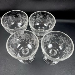 4 Princess House Fantasia Embossed Poinsettia Floral Sherbet Dessert Glasses EUC