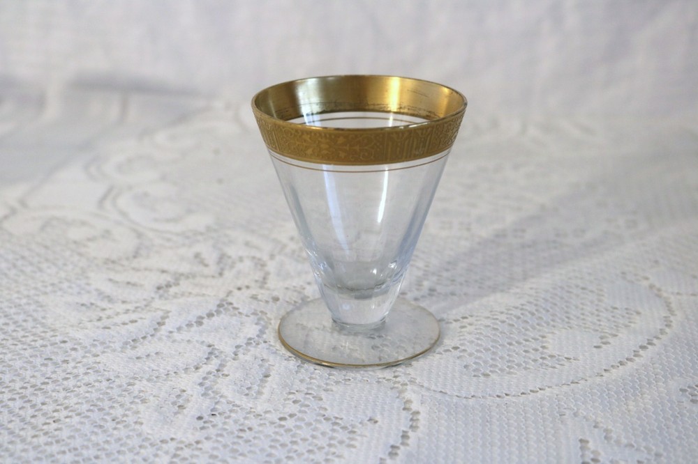 TIFFIN FRANCISCAN VALENCIA GOLD ENCRUSTED EDGE 3 1/4″h Footed Tumblers Set of 5