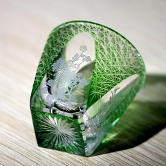 Lasering Chinese Style Hand Cut To Clear Green Sake/Shot Glass For Spirits 1oz