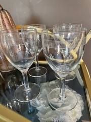Vintage Set Of 4 Wine Glasses Cut X And Lines Clear Glass 6-7/8” Hold 8fl oz
