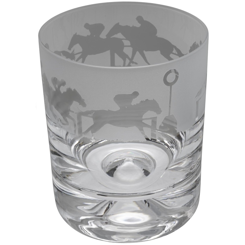 Whiskey Glass Decorated At The Races Sandblast Drinking Tumbler Gift Boxed Animo
