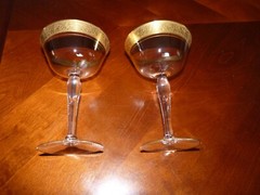 2 – Glastonbury Lotus Rambler Rose 35 Gold Encrusted Non-Optic Tall Sherbet 6″
