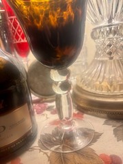 Vintage Hand-Blown Tortoiseshell Art Glass Goblet – 7.5” – Amber & Dark Spots