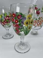 Artisan Made Carafe Blown Glass Wine Water Goblets 4-12 Oz Glasses & 48 Oz Vase