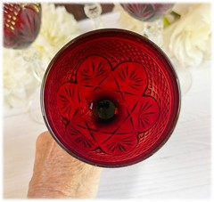 Cristal D’Arques Durand Antique Ruby Red Clear Pair of Goblets Glasses France