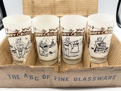 Vintage Ben Lee 1950’s Davy Crockett Set of 8 Gold Guilded Tumbler Glasses Alamo