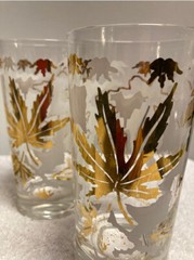 Vintage Hollywood Regency Gold and White Leaf Highball Glasses MCM Bar ware 