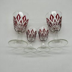 4 Vintage VMC Reims French Crystal Harlequin Glasses 2 Wine 2 Cordial