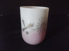 Rare Tumbler Glass Victorian Peachblow Peach Blow pink white gold floral enamel