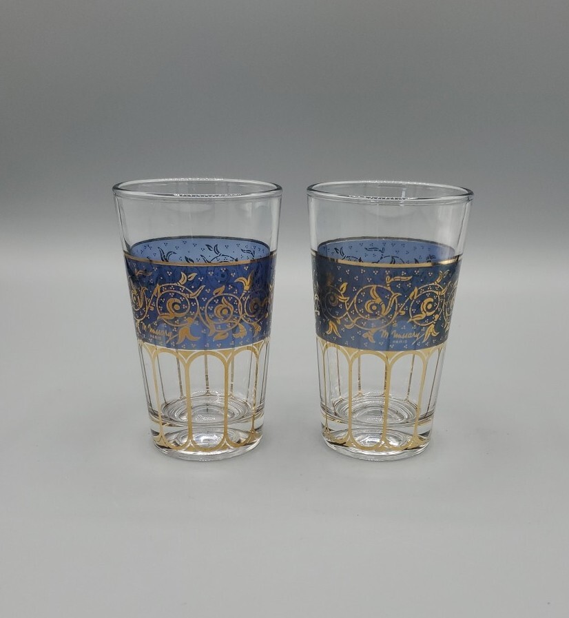 Vintage Pair of MCM M Missary Paris France Blue Gold Juice Glasses
