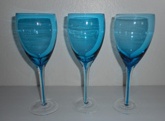 Set of 3 PIER 1 Blue Goblets Mouth Blown Hand Wash Wine Glass New With Tags