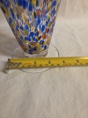Pair 1 Source Inc Hand Blown Confetti Art Glass Goblets Tumblers Blue Orange…