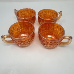 Vintage Indiana Glass Harvest Grape Marigold Carnival Punch Cups Set of 4 Amber
