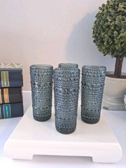 Hobnail/»Candle Wax»/Beaded Cordial Liqueur Glasses; Set of 4; Smokey Blue Color