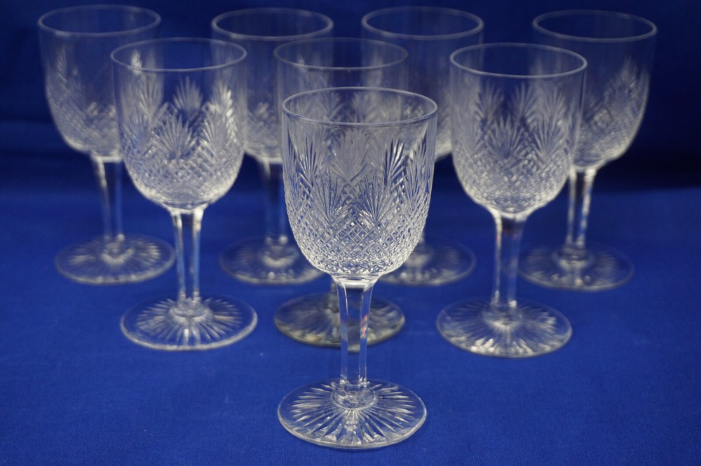 Diamond & Fan Cut Glass (8) Cordial Glasses, 4 1/2″ (B51)