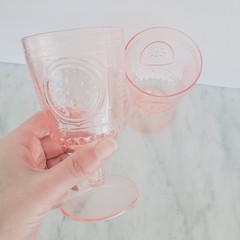 Set 2 Bormioli Rocco Romantic Stemware Water Wine Goblets 10.75 oz Pink