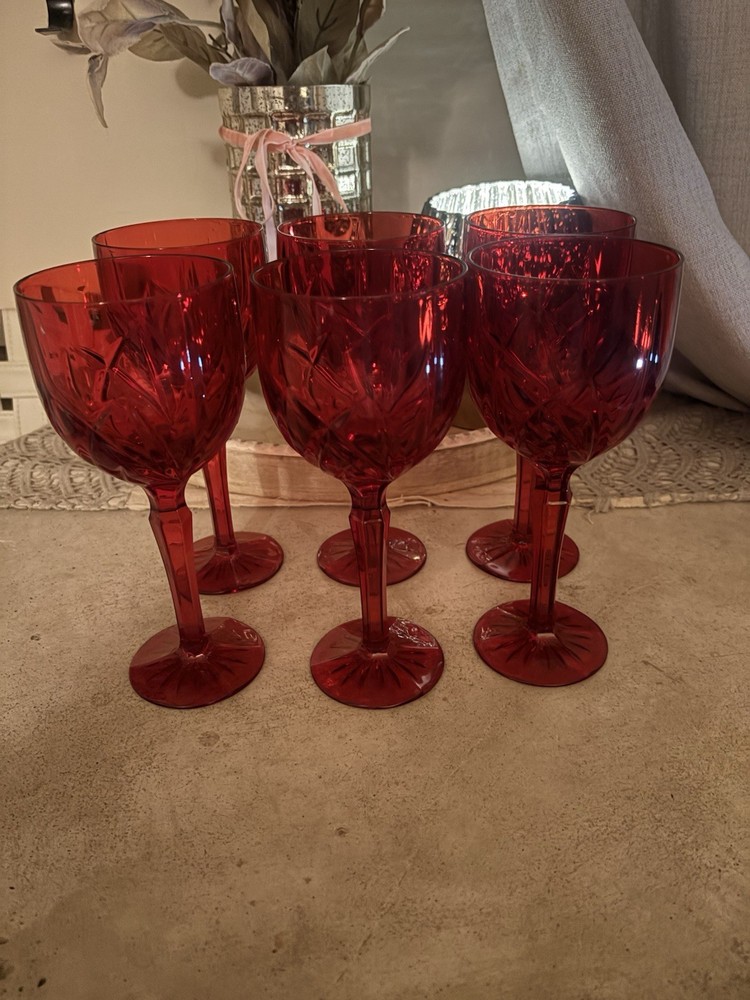 Marquis Waterford Brookside Red Crystal Wine Glass Set Of 6 Ruby Red Diamond Cut