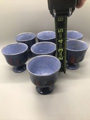 Louis Philippe Signed Set OF 7 Pottery Small Goblets Blue and Red 2 3/4” High