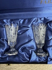 Fabergé Imperial Crystal Vodka Glass 4 Piece Set Romanov Eagle w/ Box COA