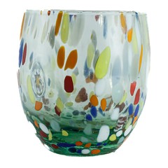 Pair of Murano Glasses Drinking Tumblers Set 2 Green Red Blue White Millefiori