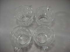 Vintage Clear Glass Punch Bowl Footed Glasses Handle Cube Block Pattern Set of 7