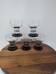 5 1960/1970s Mid-Century Glasses Modern Art Deco Black Base Cocktail Goblet