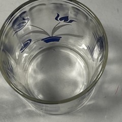 Vtg. Blue Tulips In Pot 3.5” Tall Juice Glass, Panel Side, Great Condition