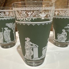 Vintage Wedgewood Green White Jeanette Jasperware Glasses Greek Goddess Set Of 3