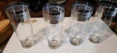 4 Dorothy Thorpe Style Highball Glasses Vintage w/ Silver Band, Geometric Design