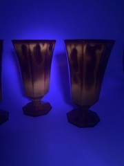MCM Octagonal Ruby Amber Yellow Cadmium Orange Gothic Viking Water Goblets Set