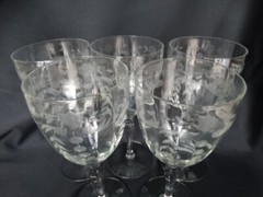 Unknown Maker Clear Panel Optic Grey Cut 10oz Water Goblet UNK10644 Dots Floral