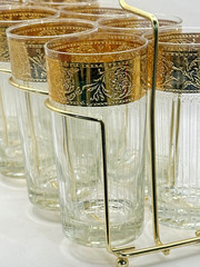 Culver Glass 22K Gold 8 Highball Caddy Set Vintage Retro Barware Tyrol MCM