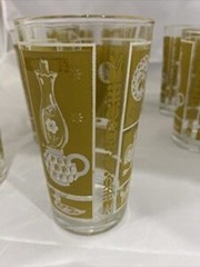 Hazel Atlas Americana Highball Tumblers Set 7 Mustard Gold Glasses 1950s
