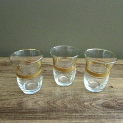 Set of 3 Vintage Pasabahce Turkish Tea Glasses Gold Rim juice glass
