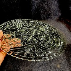 Vintage Anchor Hocking Glass Stars & Bars Pattern Serving Platter Plate 12 3/4″