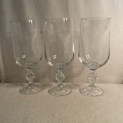 Claudia Bohemian Crystal 7.5” Tall Ice Tea Glasses W/ Cut Ball Stem Set 3
